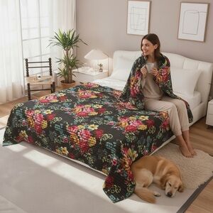 AXMI Textile Rafah Soft Floral Multicolor Blanket Vintage Peonies King size
